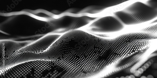 Abstract grayscale wave pattern of illuminated dots