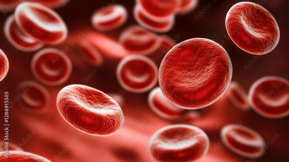 Fototapeta premium Red Blood Cells Flowing Macro View Represents Health and Medical Science