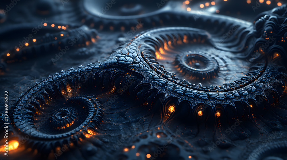 Naklejka premium Close up of a spiral pattern on a black surface with dramatic abstract design elements