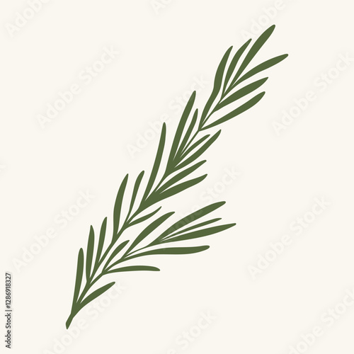 Green rosemary branch, flat vector illustration