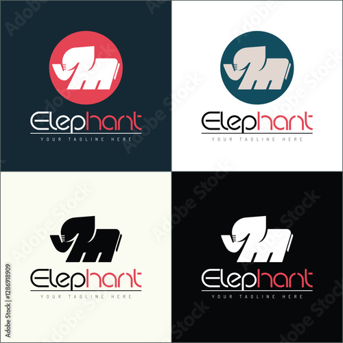 Elephant letter M initial logo set silhouette template design