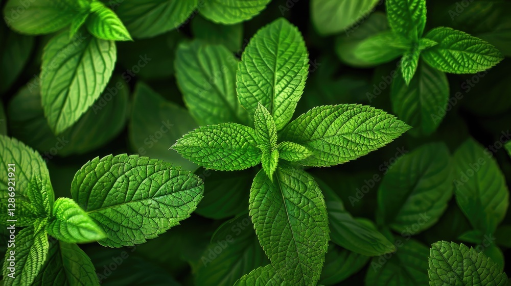Lush green mint leaves closeup for botanical design and nature themes,International Plant Appreciation Day Lush green mint leaves closeup for botanical design and nature themes,International Plant Appreciation Day