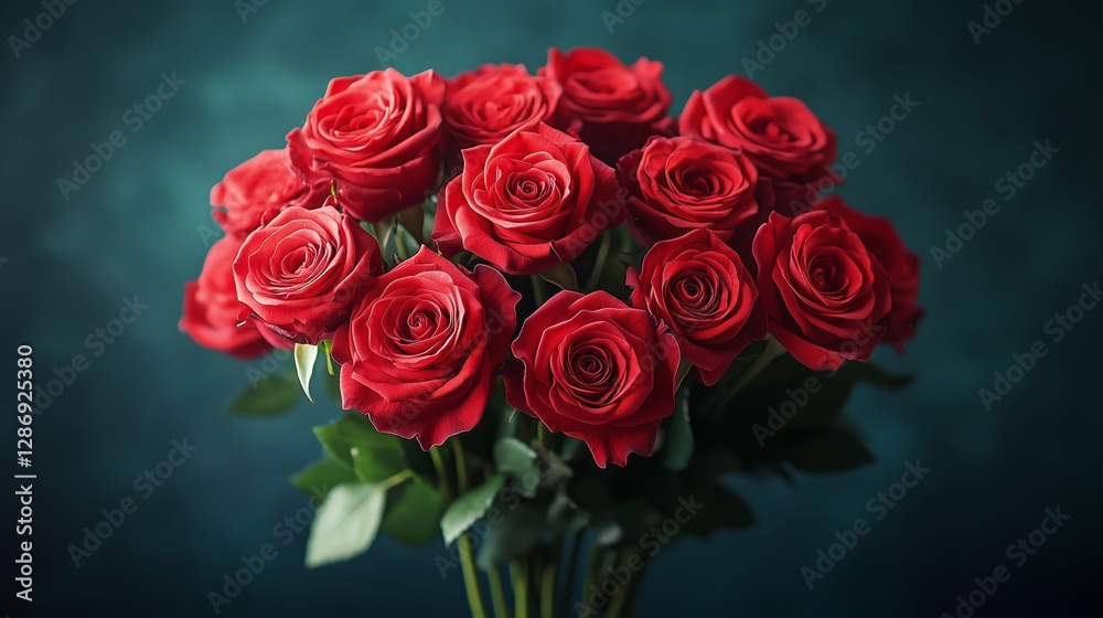 Fototapeta premium Elegant Bouquet of Red Roses with Heart Accents
