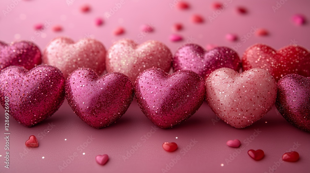Valentine's Day background with red and pink heart-shaped decorations Valentine's Day background with red and pink heart-shaped decorations
