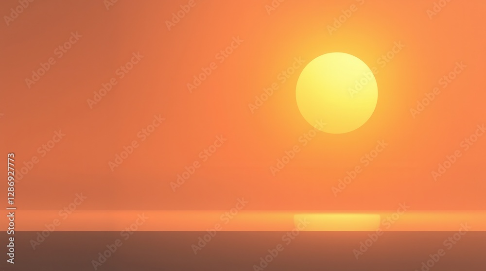 Obraz premium A golden sun descends on the serene sea horizon, radiating a warm, tranquil light.