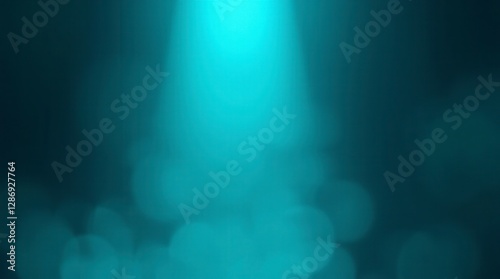 Teal abstract background with luminous burst of light and blurred circles creates a vibrant design.