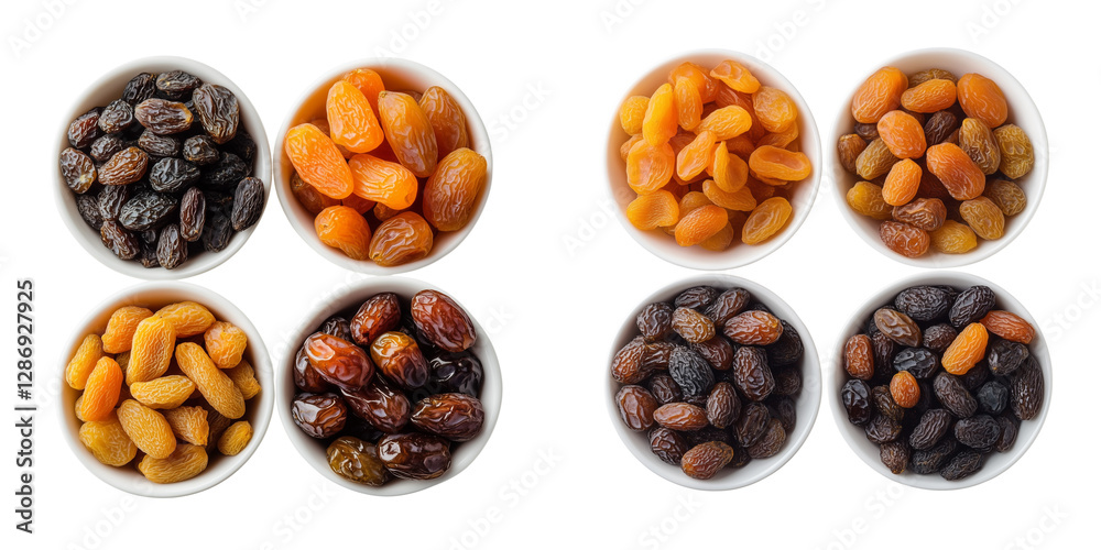 Assorted Olives and Dates in Bowls on Transparent Background Assorted Olives and Dates in Bowls on Transparent Background