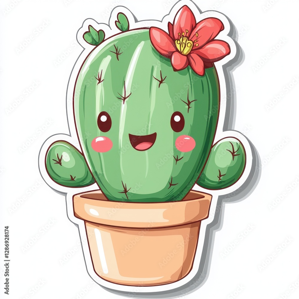 Adorable cartoon cactus in a pot, sporting a cheerful smile and a vibrant flower. Perfect for adding a touch of whimsy to your designs! Adorable cartoon cactus in a pot, sporting a cheerful smile and a vibrant flower. Perfect for adding a touch of whimsy to your designs!