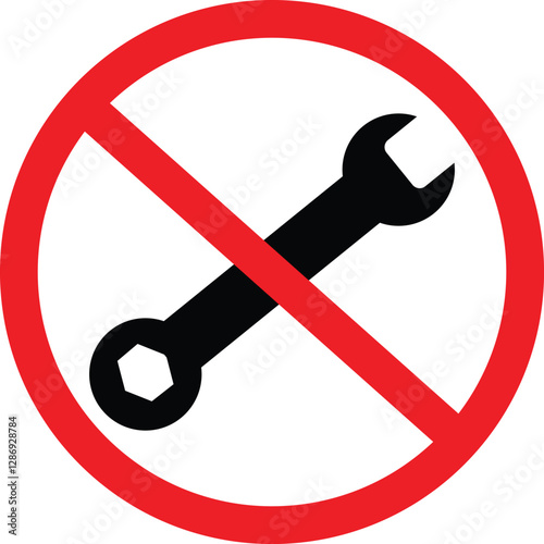 wrench icon prohibition. Stop repair raster icon on a white background. isolated flat icon illustration of stop repair with nobody.
