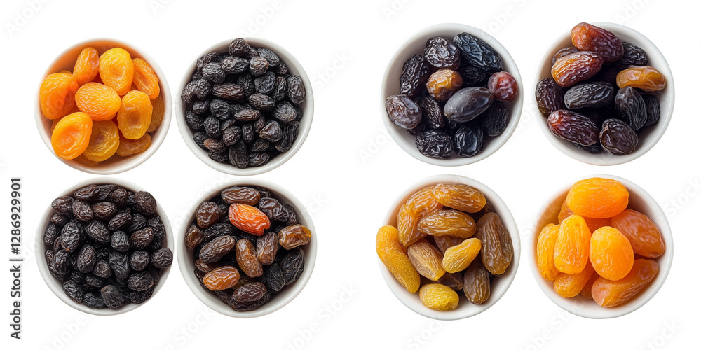 Assorted Olives and Dates in Bowls on Transparent Background Assorted Olives and Dates in Bowls on Transparent Background