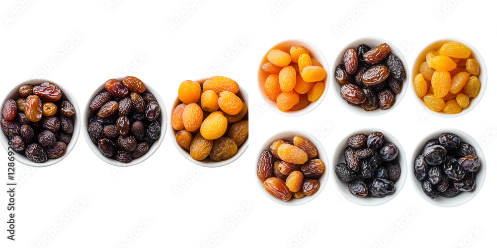 Assorted Olives and Dates in Bowls on Transparent Background Assorted Olives and Dates in Bowls on Transparent Background