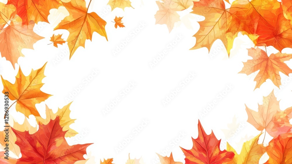 Autumn leaves frame with vibrant maple leaves on a white background Autumn leaves frame with vibrant maple leaves on a white background