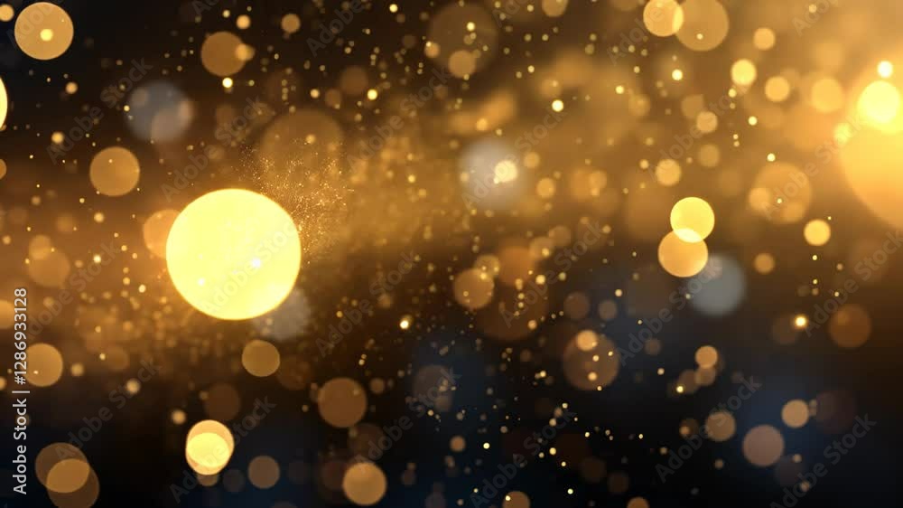 A stunning display of gold fireworks illuminating the night sky with shimmering bokeh effects during a festive celebration, creating a warm and vibrant atmosphere