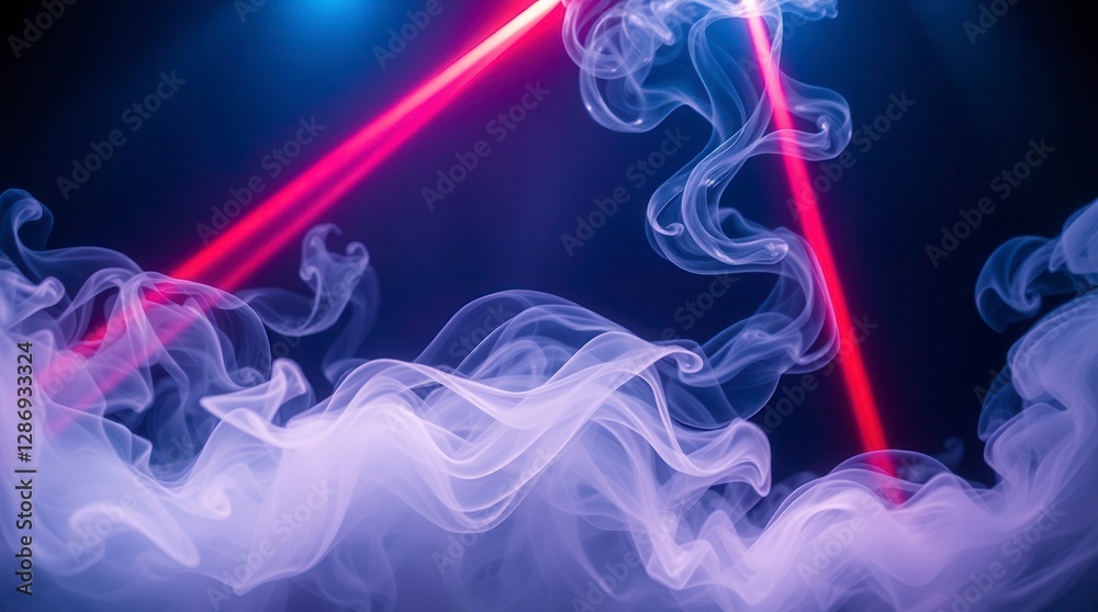 Obraz premium Swirls of ethereal smoke dance with vibrant red laser lights, creating a mesmerizing abstract design.