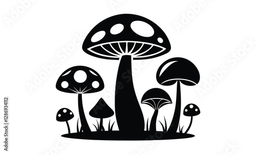 mushrooms silhouette ,mushrooms vector icon illustration, fungi vector icon, edible mushrooms illustration, black and white mushroom design