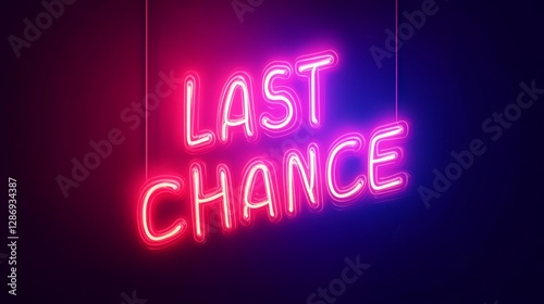 Bright neon last chance sign glowing in dark background