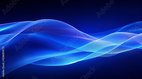 Abstract blue waves light futuristic modern horizontal design on dark background