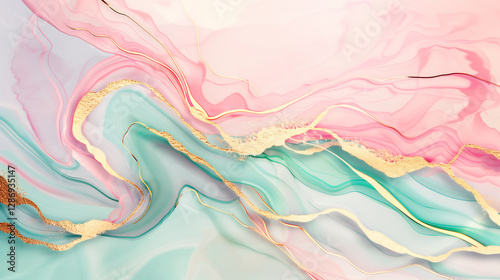 Wallpaper Mural Abstract Flowing marble pastel background, with soft gradients of pastel colors like pink, blue, and green, with gold accents, a sense of luxury and elegance. a fluid and ethereal feel Torontodigital.ca