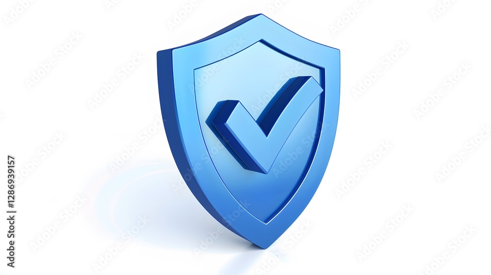 cartoon 3d Icon safety shield check mark perspective . Blue symbol security safety icon. Checkmark in minimalistic style. 3d vector illustration. white background