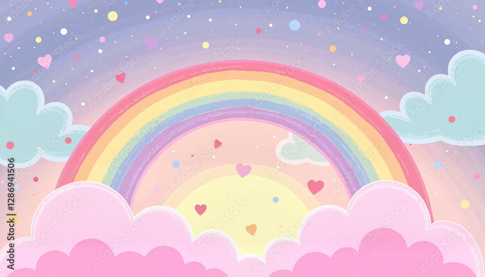 Dreamy heart cloud with shimmering rainbow in pastel sky, love Dreamy heart cloud with shimmering rainbow in pastel sky, love