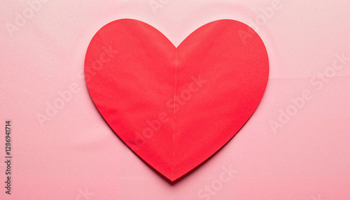 Vibrant red heart cutout on soft paper texture, symbol of love