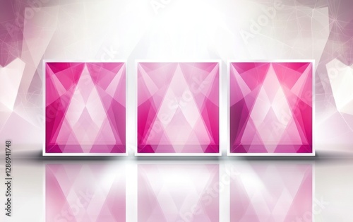 Three Pink Geometric Panels Abstract Design