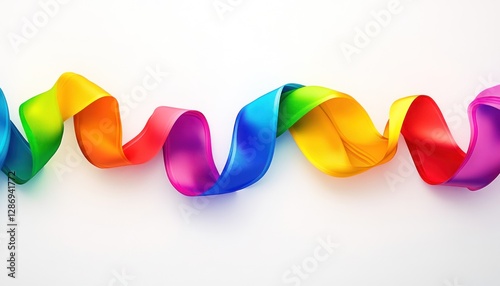 Rainbow ribbon swirls across a white background