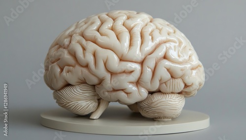 Anatomical Model Of A Human Brain Displayed On A Base
