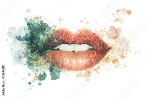 Glittery Lips Watercolor Abstract Art
