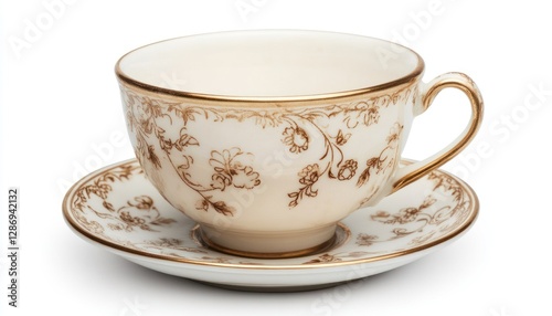 Elegant Teacup and Saucer Set with Delicate Floral Design