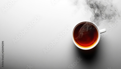 Steaming Cup of Tea on White Background