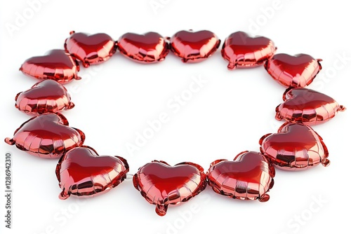 Red heart shaped balloons form a circle