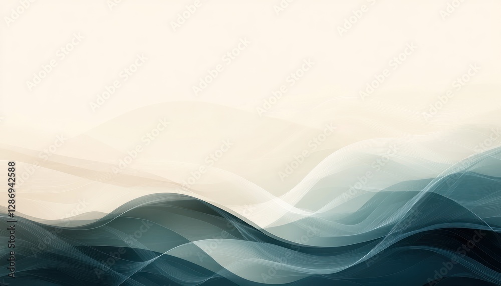 Fototapeta premium Abstract Teal and Beige Wave Landscape Design