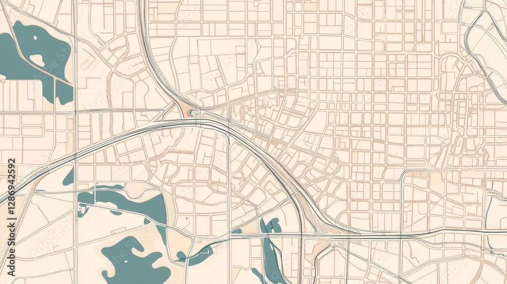 Fototapeta premium Urban city map with highways and water bodies