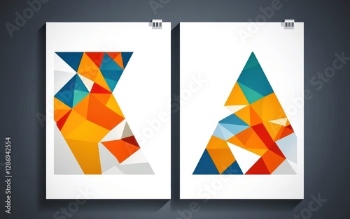 Abstract Geometric Artwork Two Colorful Polygonal Designs
