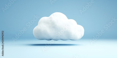 A three dimensional white cloud floats on a blue background