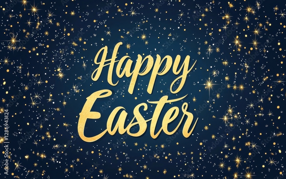 Elegant calligraphy banner with text Happy Easter on a cosmic starry night sky background Elegant calligraphy banner with text Happy Easter on a cosmic starry night sky background