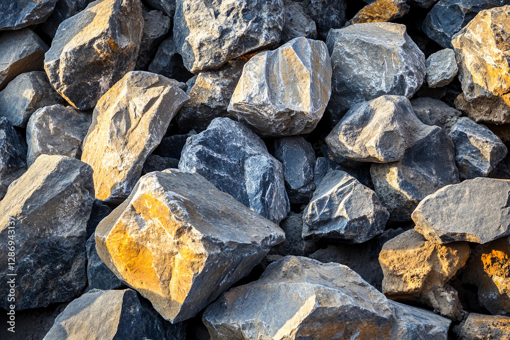 Closeup of textured rocks at construction site. Generative AI Closeup of textured rocks at construction site. Generative AI