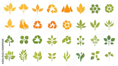 Collection of stylized plant and recycle icons