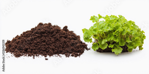 Peat and fresh lettuce from Sapa garden on white background. Generative AI