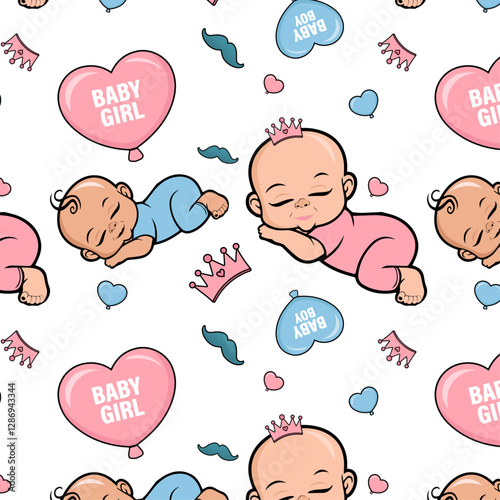 Baby girl or baby boy seamless pattern, suitable for baby gender reveal party.