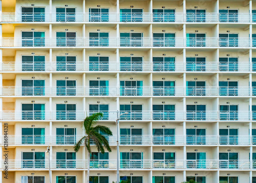 Contemporary hotel with repeating balcony patterns