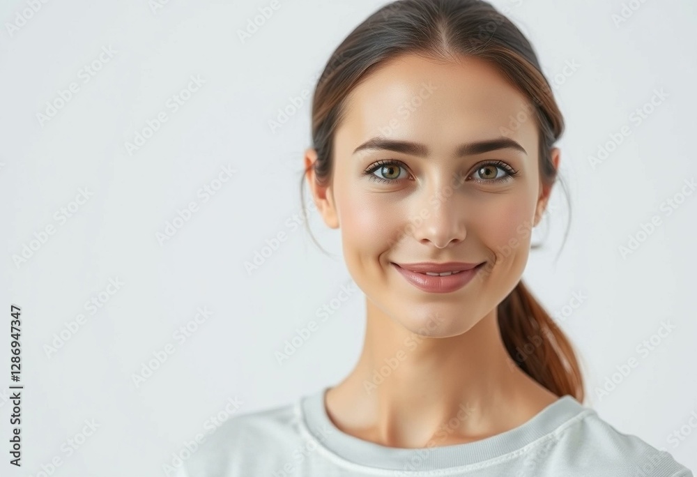 Photorealistic portrait of a female with neutral makeup and simple clothing Photorealistic portrait of a female with neutral makeup and simple clothing