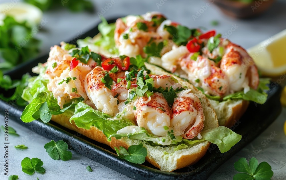 Floating buttery lobster rolls with crisp lettuce and creamy dressing St Patrick Day Floating buttery lobster rolls with crisp lettuce and creamy dressing St Patrick Day