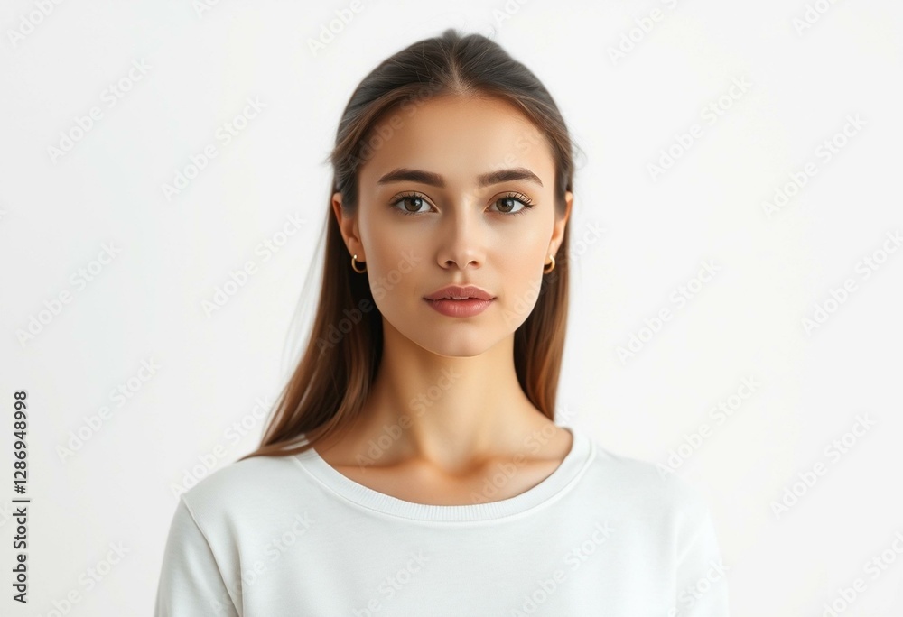 Portrait of a female person with neutral makeup and simple clothing Portrait of a female person with neutral makeup and simple clothing