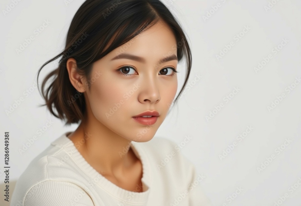Portrait of a female with neutral makeup and simple clothing Portrait of a female with neutral makeup and simple clothing