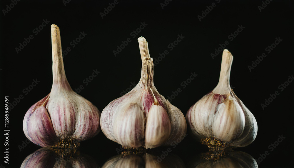 Obraz premium Fresh and ripe garlic. Organic and tasty vegetable. Natural farm product.