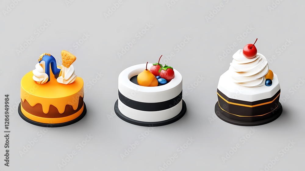 Delightful 3D Render of Assorted Mini Cakes: A Sweet Digital Illustration AI Generated Delightful 3D Render of Assorted Mini Cakes: A Sweet Digital Illustration AI Generated