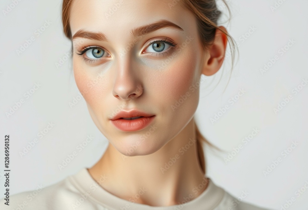 Female portrait with neutral makeup and simple clothing Female portrait with neutral makeup and simple clothing