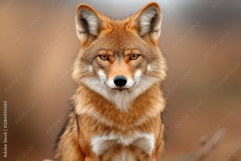 Fototapeta premium Coyote observing its surroundings in a natural habitat during daylight in a blurred background landscape